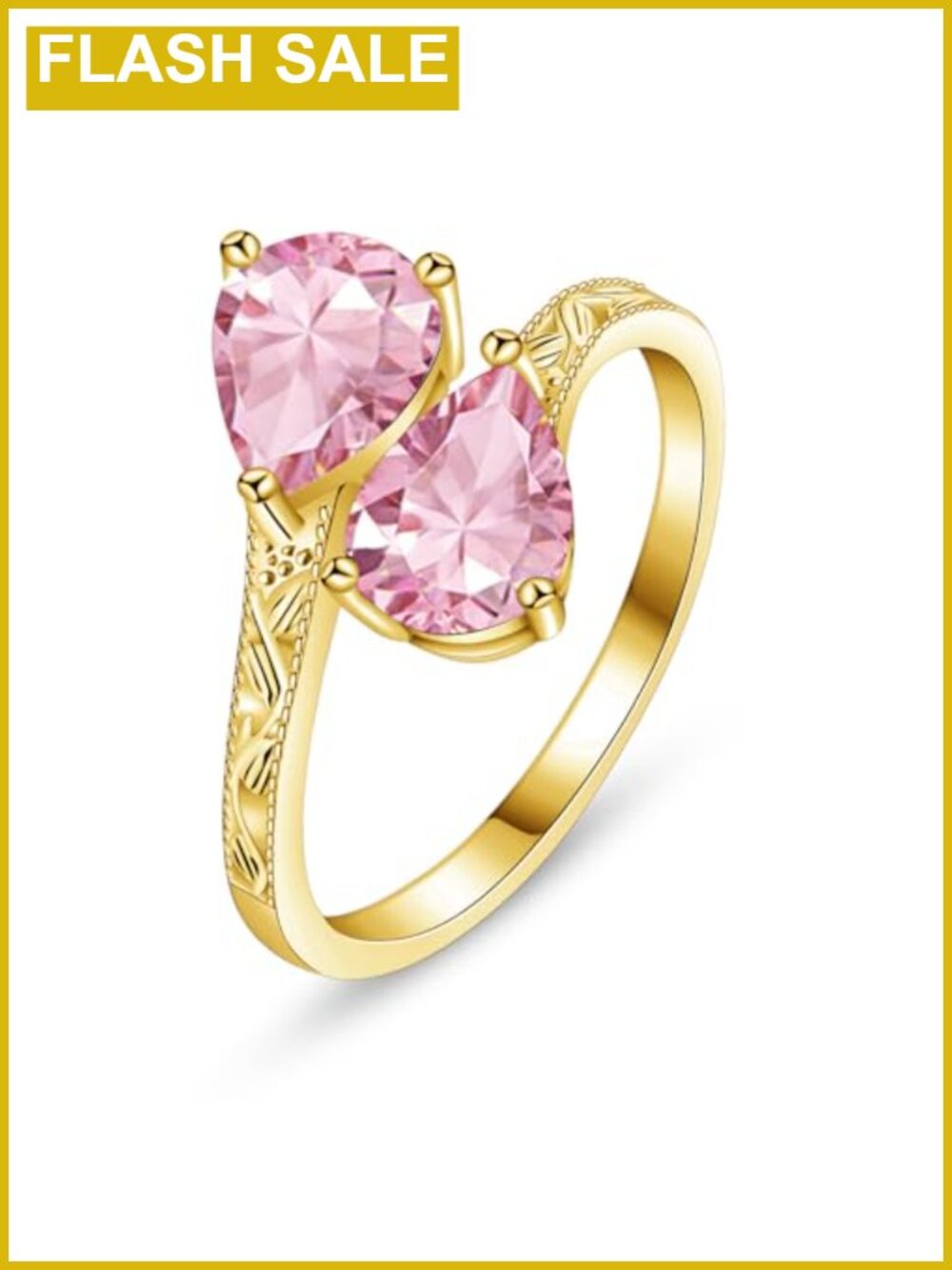 14K Gold Plated Adjustable Vintage Milgrain Filigree Birthstone Ring US 5-9